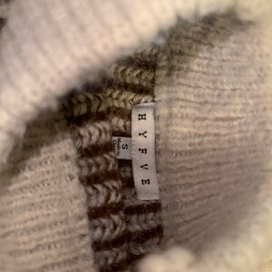HYFVE Cream and Brown Striped Knit Turtleneck Sweater
